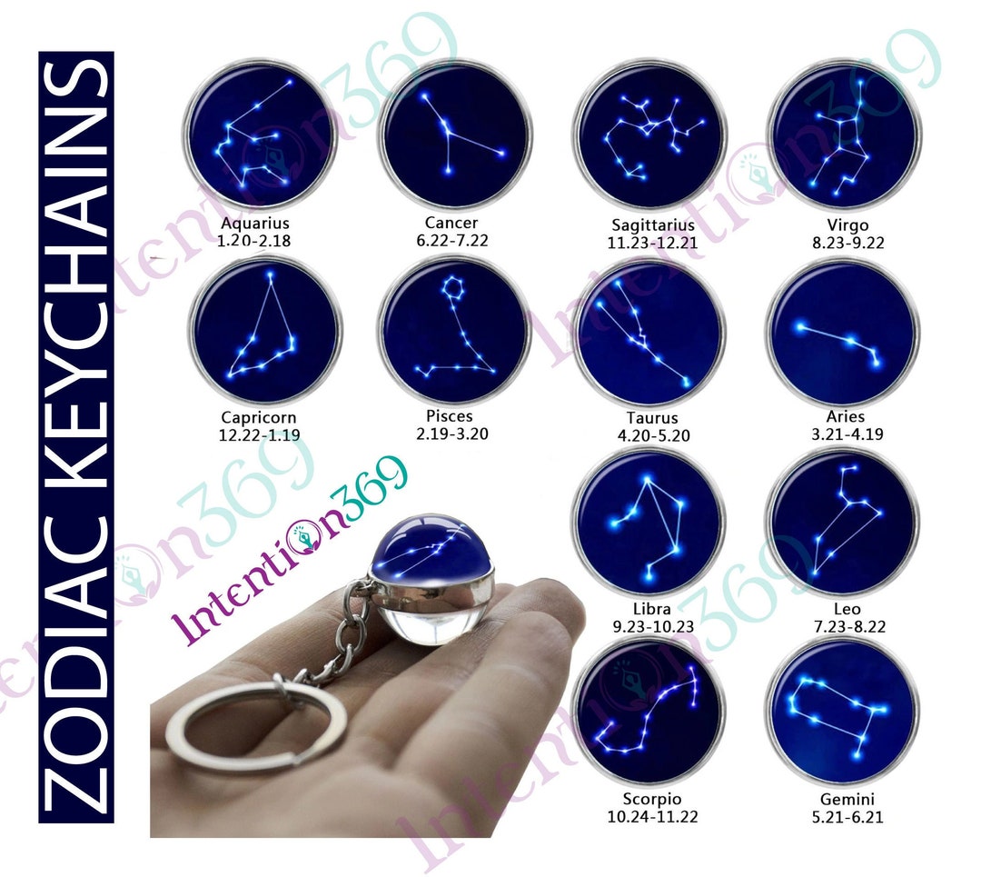 Zodiac Sign Keychain Zodiac Keychain Constellation Keychain