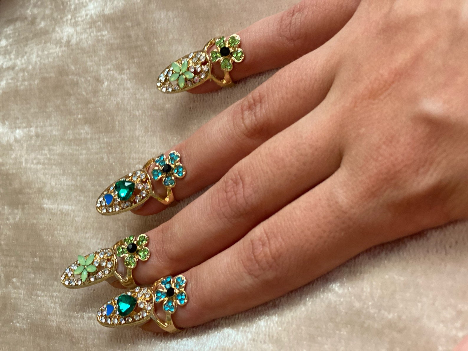 Fingertip Ring Finger Nail Art Trendy Nail Open Rhinestone Etsy