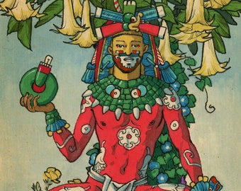 Xochipilli of the jade Chalchiuhtecuhtli King of Jades. Mexica (Aztec) Teotl Deity Prince of the Flowers, Corazón Mexica.