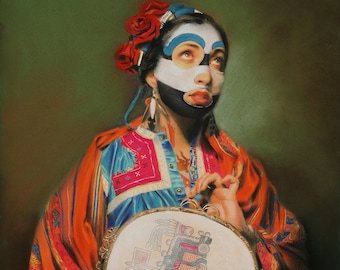 Portrait of Cristina As Itzpapalotl. Mexica, Aztec, Mexican heart.