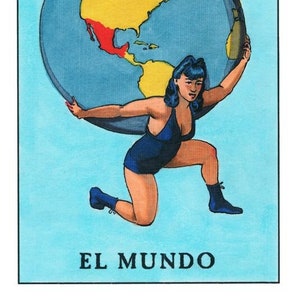 El Mundo - Il Mondo, carta Loteria. Mexica, azteco, tarocchi, cuore mexica, femminista, chicana, messicano, stregoneria