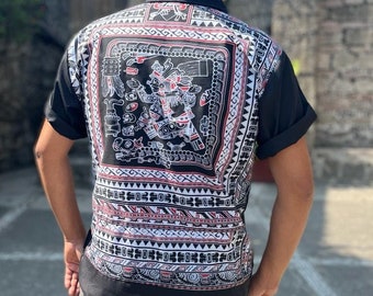 Tezcatlipoca Shirt, Mexica (Aztec) Shirt, Cloth, Lord of Darkness, Traditional, Ceremony, Dance, Native American, Mexico, Guayabera