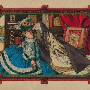 Sor Juana Ines de la Cruz y la Virreina . Lesbian art, mexican, queer, chicana, Mexicana, watercolor