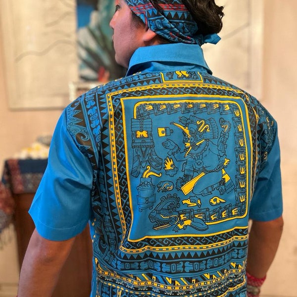 Huitzilopochtli Camisa, Mexica (Aztec) Shirt, Cloth, Sun, Lord of War, Traditional, Ceremony, Danza, Native American, Mexico, Guayabera