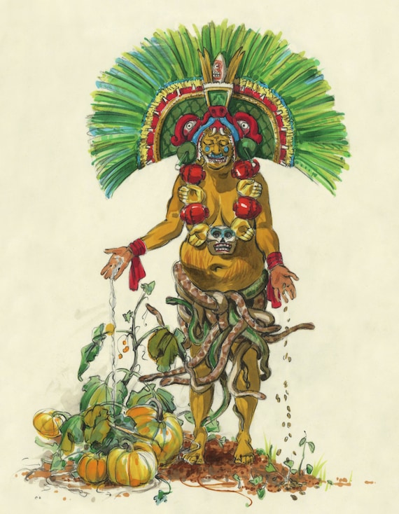 【美品】パレンケ メキシコ 布絵 チャク神 Coatlicue Sembradora - Mexica (aztec) Art, Cihuacoatl, Earth