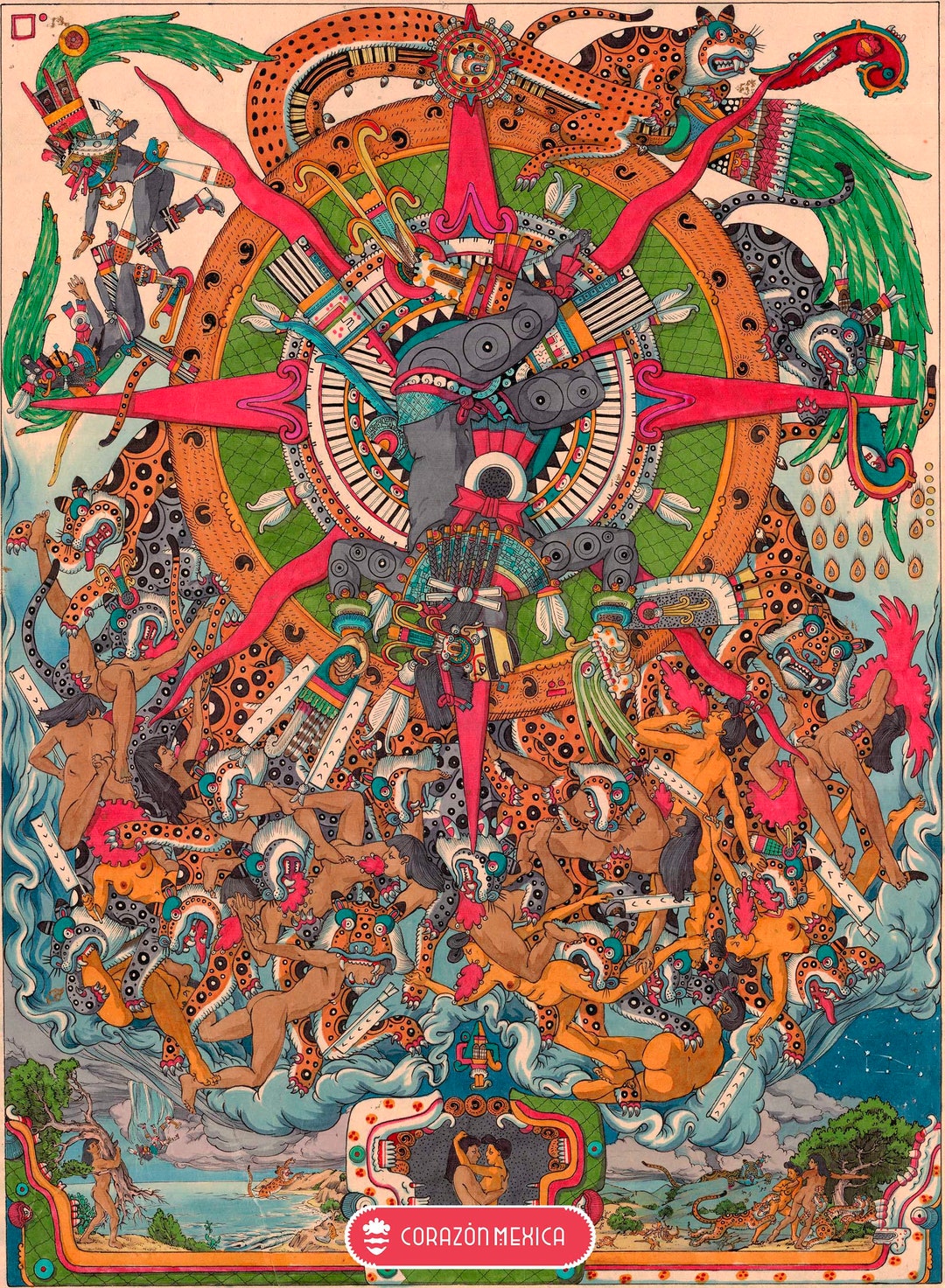 The First Sun Nahui Ocelotl, Aztec, Mexican Spirituality, Tonatiuh