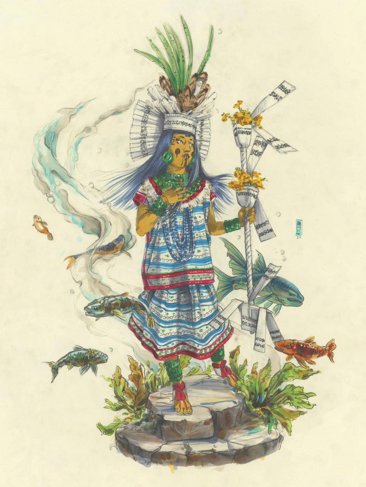 ウィストシワトルのオリジナル絵画。アステカ、メキシコの精神性