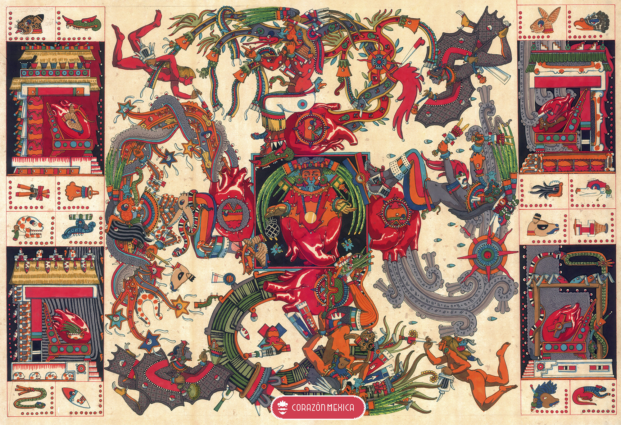 Noyollo Almanac, Xochiquetzal, Mexica, Aztec, Mexican Art, Corazon