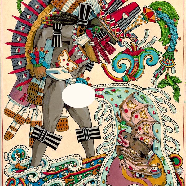 La naissance des Fleurs 1 - la naissance de la chauve-souris. Aztèque, Spiritualité mexicaine, Corazon Mexica, Mexica Heart, quetzalcoatl, route rouge,