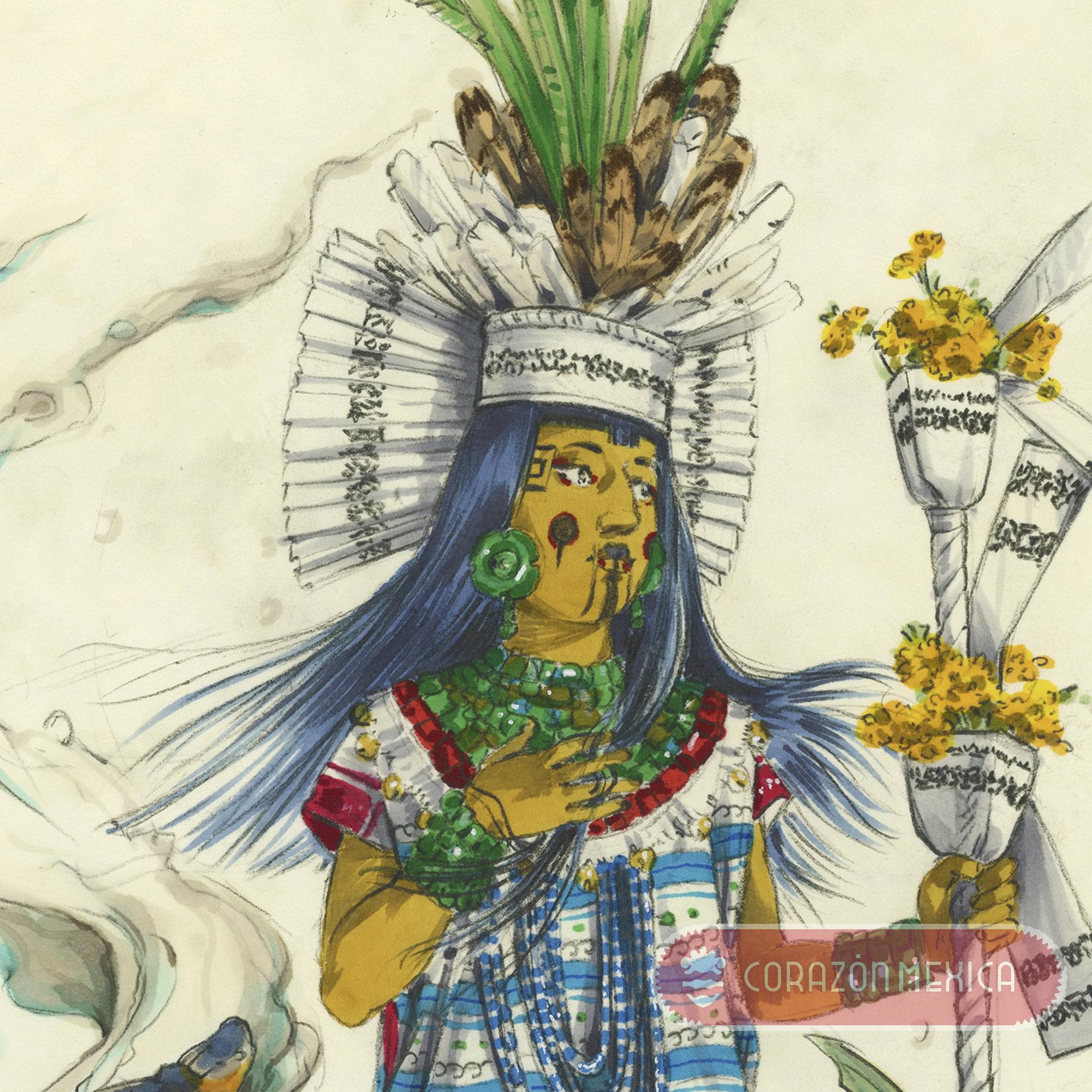 ウィストシワトルのオリジナル絵画。アステカ、メキシコの精神性