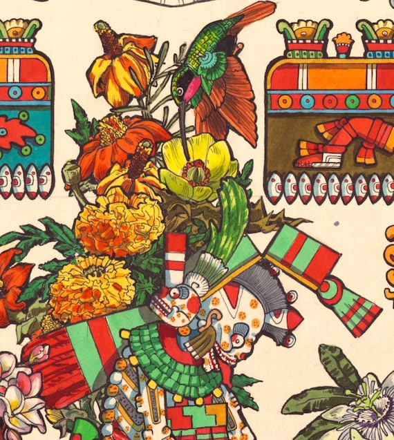 The Creation of Flowers. Mictlantecuhtli, Xochiquetzal, Aztec