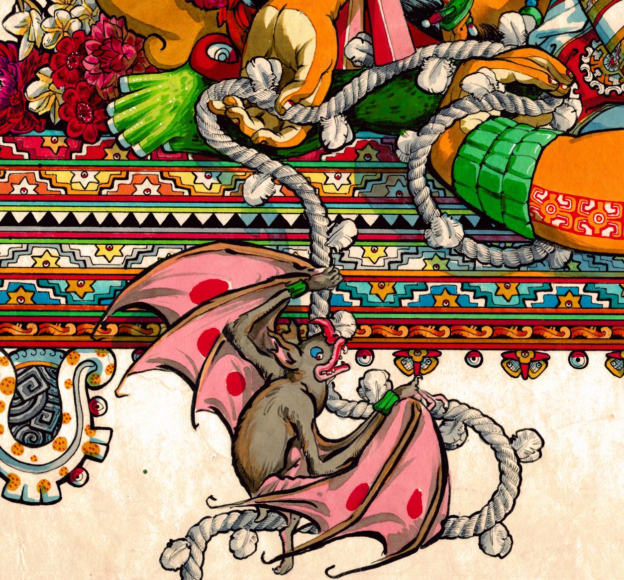 Xochiquetzal and the Bat, Aztec Mexica Myth, Art, Bat, Nahuatl ...