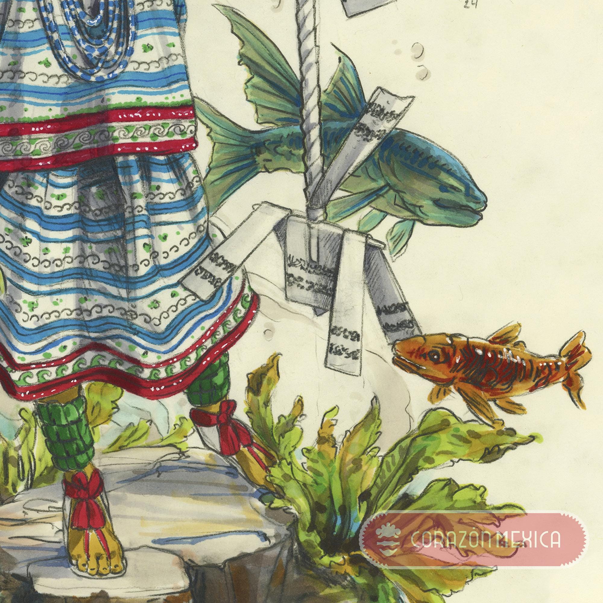 ウィストシワトルのオリジナル絵画。アステカ、メキシコの精神性