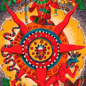 Tonalli. Yollo Cuepcayotl. Wheel of fortune. Tarot, mexica, aztec, mexica heart.