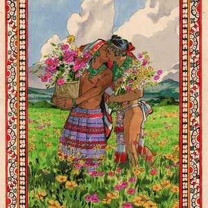 Xochihua, Flower Gatherers, trans Love, Mexica Aztec Traditional Queer Art, trans woman, two spirit