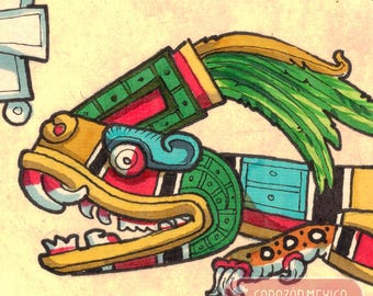 値下げ メキシコ アステカ神話の守護神の絵 レプリカ