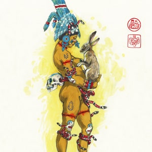 Coyolxauhqui and the Rabbit. Aztec, Mexican Spirituality, Art, Corazon Mexica, Mexica Heart, goddess, brujeria, Moon Goddess, Ancient Mexico