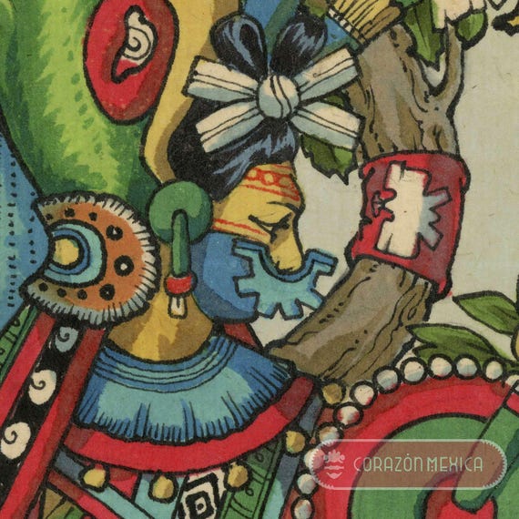 Xochiquetzal and the Coral Snake. Mexica, Aztec, Tarot, Mexica