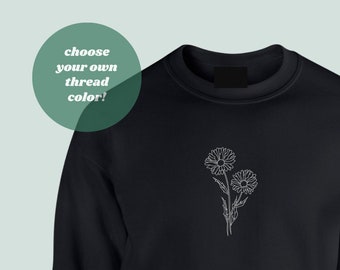 Embroidered Birth Month Flower Crewneck Sweatshirt | April Daisy | Daisies