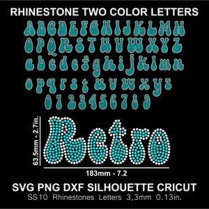 Rhinestone Letters Retro Groovy Font Alphabet Rhinestone Font Silhouette Cameo Cricut Svg Dxf Cut Download Cutting Digital File SS10