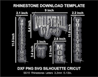 Volleyball Mom Vertical Rhinestone and Htv Vinyl Template Silhouette Cricut Svg Png Cutting Download Digital File SS10 DTF & HTV Sweatshirt