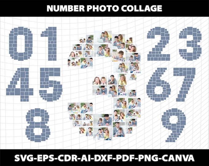 Photo Collage Number Canva Frame Template Birthday Anniversary 1 2 3 4 ...
