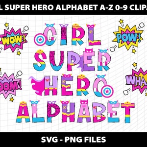 Letras del alfabeto en forma de doodle de superhéroe de niña Svg Paquete de fuentes en forma de Svg de superhéroe Descarga de diseño de fuente de superhéroe Archivo digital de SUPERHÉROE DE NIÑA