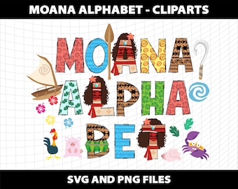 Moana Svg Png Cliparts Doodle Letters Alphabet Font Bundle Sublimation Birthday Party Design Download Digital File Princess Template