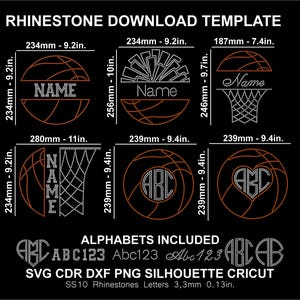 Rhinestone Basketball Split Monogram Team Font Letters Alphabet Sports Silhouette Cricut Svg Cutting Template Download Digital File SS10