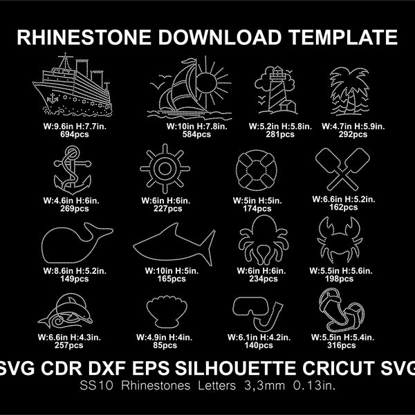 Rhinestone Nautical Sea Summer Beach Anchor Cruise Bundle Silhouette Cricut Cameo Svg Cut Template Pattern Download Digital File SS10 SVG