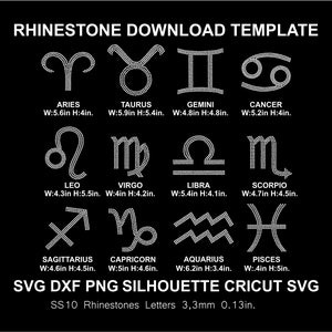 Strass Sternzeichen Astrologie Horoskop SVG Silhouette Cricut Schneidevorlage Download digitale Datei SS10 Widder Taurus Leo Virgo Libra Pisces