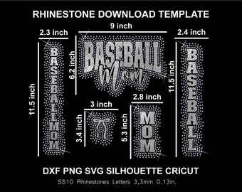Baseball Mom Vertical Rhinestone and Htv Vinyl Template  Silhouette Cricut Svg Png Dxf Cutting Download Digital File SS10 DTF & HTV