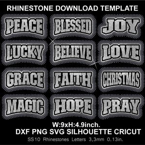 Believe Joy Hope Blessed Faith Christmas Peace Pray Rhinestone and Htv Vinyl Shirt Template Silhouette Cricut Svg Download Digital File SS10