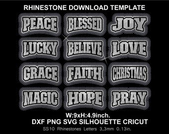Believe Joy Hope Blessed Faith Christmas Peace Pray Rhinestone and Htv Vinyl Shirt Template Silhouette Cricut Svg Download Digital File SS10