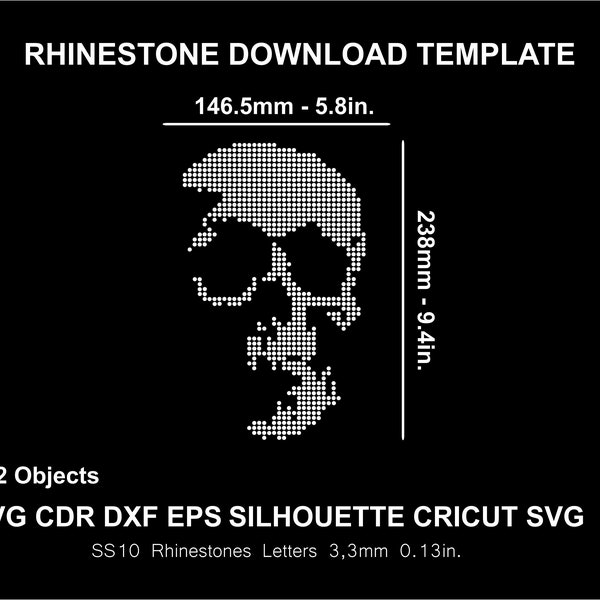 Rhinestone Skeleton Skull Svg Silhouette Cricut Cameo Cut Svg Template Download Digital File SS10 SVG