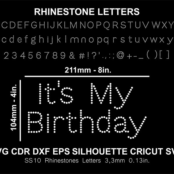 Rhinestone Letters Font Alphabet Its my Birthday Single Line Silhouette Cricut Svg Dxf Cut Template Download Cutting Digital File SS10 Font