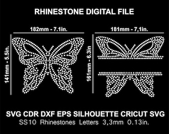 Butterfly Split Rhinestone Design Cricut Silhouette Cameo Svg Cdr Dxf Cut Plan Template Download Cutting Digital File SS10