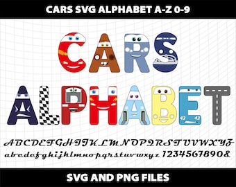 Autos Buchstaben Alphabet Schrift Clipart SVG Png Bundle Geburtstagsparty Sublimation Design Download Digitale Datei Cars Lightning Mcqueen