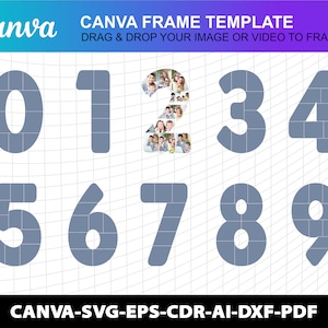 Photo Collage Number Canva Frame Template Design Photo Fill Editable Download Digital File