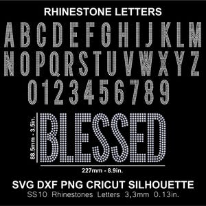Rhinestone Font Letters Alphabet Silhouette Cricut Svg Png Dxf Cutting Template Download Digital File SS10 Blessed