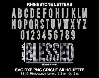 Rhinestone Font Letters Alphabet Silhouette Cricut Svg Png Dxf Blessed Cutting Template Download Digital File SS10