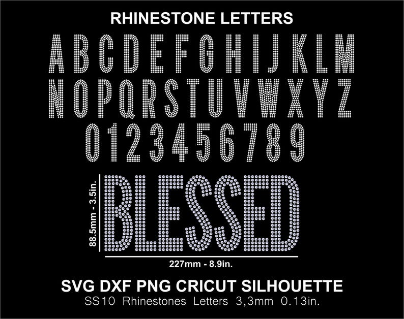 Rhinestone Font Letters Alphabet Silhouette Cricut Svg Png Dxf Blessed ...