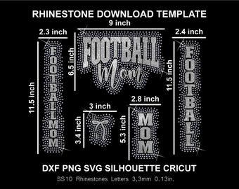 Football Mom Vertical Rhinestone and Htv Vinyl Template Silhouette Cricut Svg Png Dxf Cutting Download Digital File SS10 DTF HTV Sweatshirt