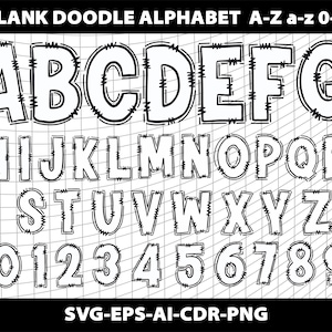 Doodle em branco letras transparentes fonte alfabeto png svg cdr modelo pacote editável download arquivo digital uso comercial