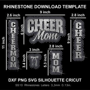 Cheer Mom Vertical Rhinestone and Htv Vinyl Template Silhouette Cricut Svg Png Dxf Cutting Download Digital File SS10 DTF & HTV Sweatshirt