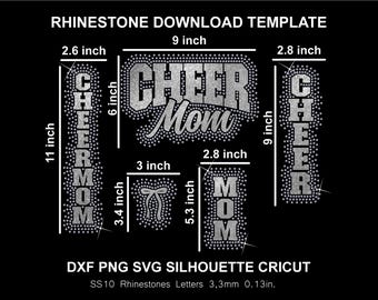 Cheer Mom Vertical Rhinestone and Htv Vinyl Template Silhouette Cricut Svg Png Dxf Cutting Download Digital File SS10 DTF & HTV Sweatshirt