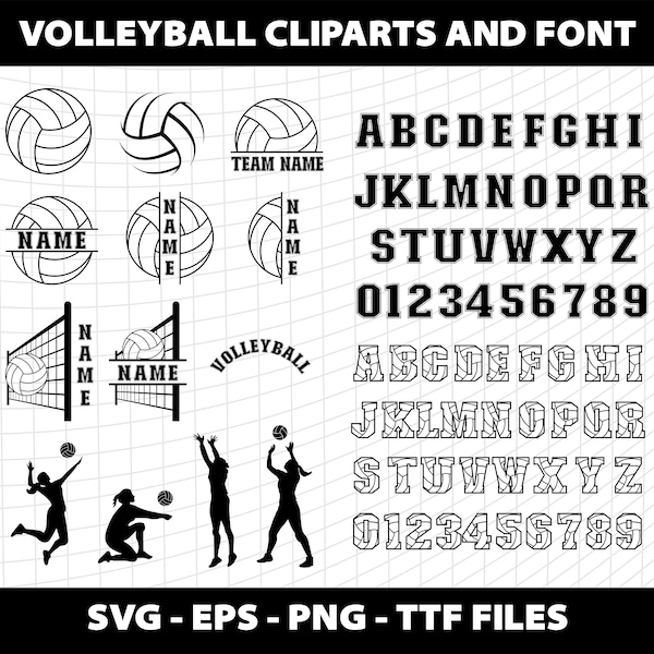 Volleyball Svg Split Cliparts Varsity Sports College Font Alphabet Numbers Volleyball Monogram Svg Template Download Digital File