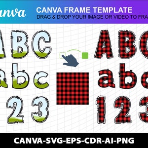 Modèle de cadre toile Doodle lettres vierges alphabet transparent polices design remplissage photo fichier numérique en téléchargement