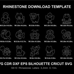 Strass niedliche Tiere 15 Vorlagen svg Silhouette Cricut svg Schnittvorlage Download schneiden digitale Datei SS10 Schriftart