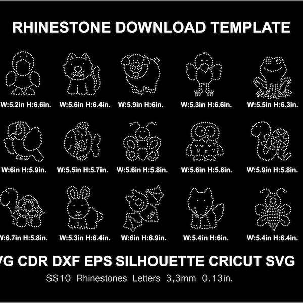 Rhinestone Cute Animals 15 Templates Svg Silhouette Cricut Svg Cut Template Download Cutting Digital File SS10 Font